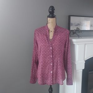 American Eagle, burgundy long sleeved cotton button down shirt, size large
